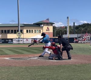 Joey Wendle doubles for the Miami Marlins
